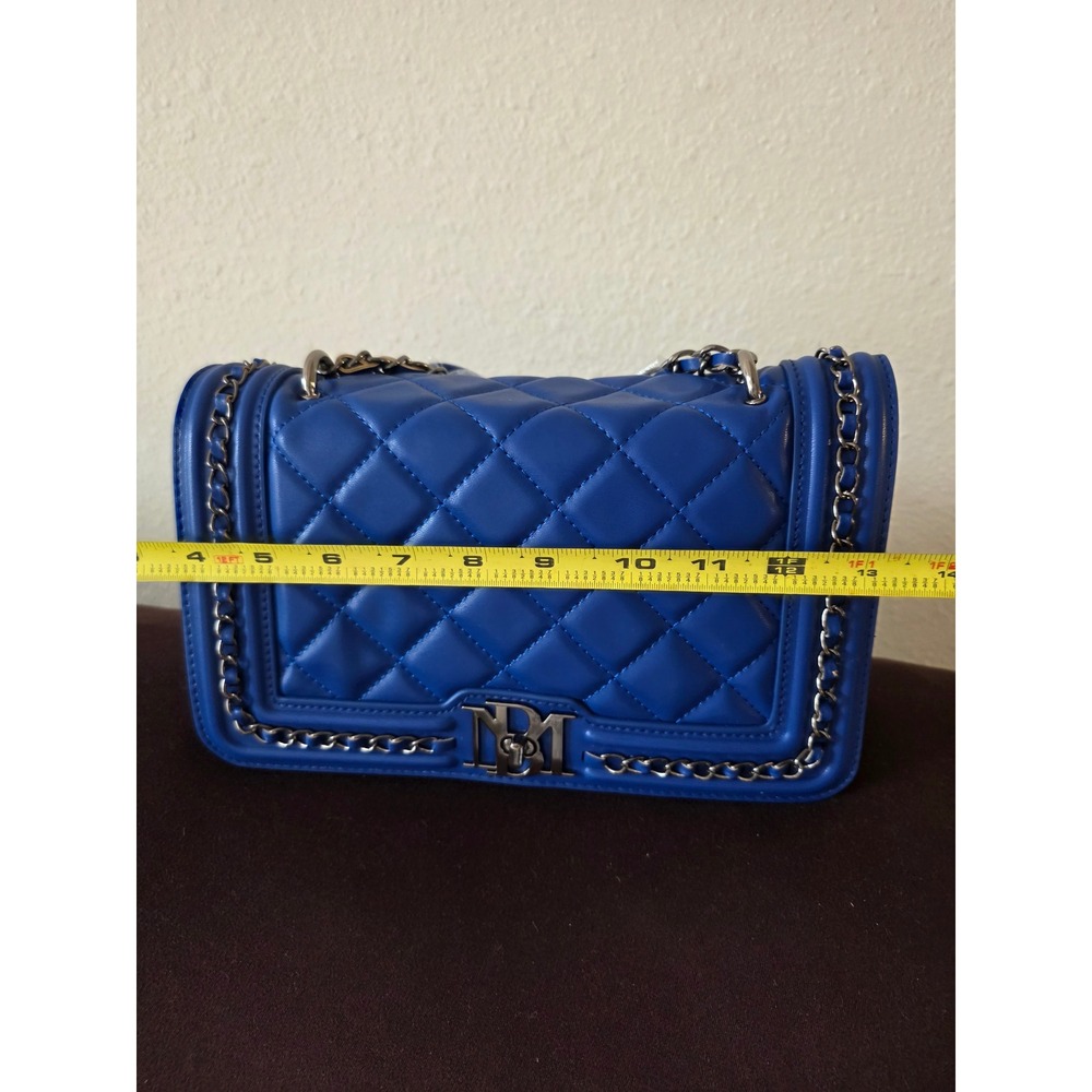 Badgley Mischka Quilted Crossbody Bag Blue Gunmetal Chain BM-4152 New - Picture 4 of 7